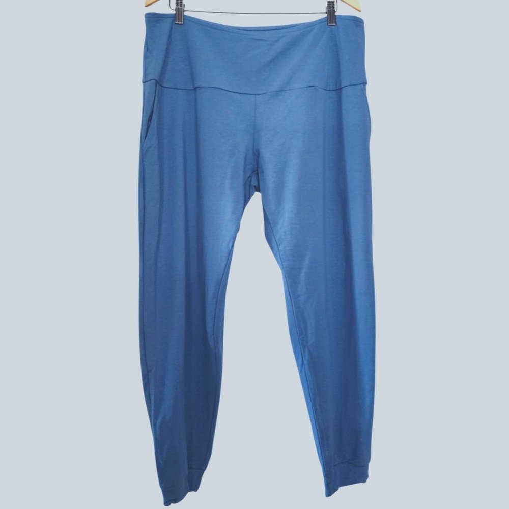 Plus-size Yay Sweatpants in Blue with Cuffs and Wide Waistband. Pockets. Size 2X